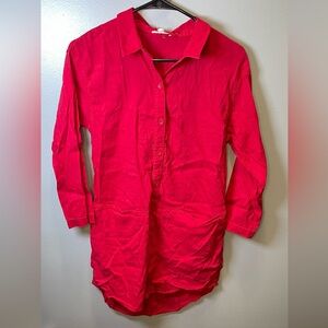 Eileen Fisher Women's Red Collared Shirt Dress Organic Linen Size‎ Small